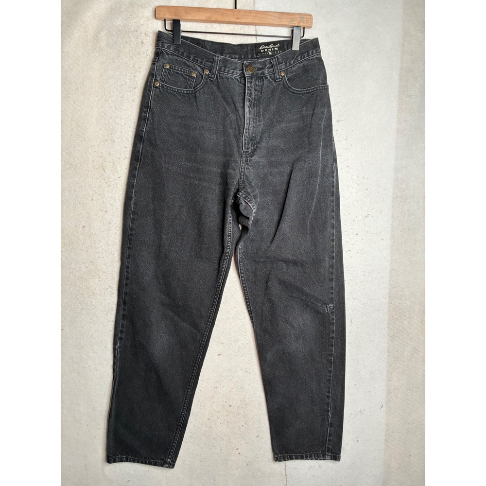 Eddie Bauer Loose Fit Denim Jeans Faded Black High Rise Tapered Leg Womens 12